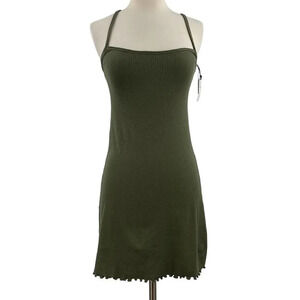 Abound Womens Olive Green Lettuce Hem Cami Mini Dress Spaghetti Strap SZ XXS NWT